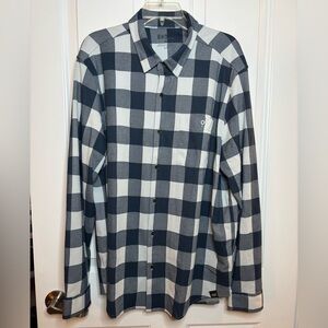 EUC RHÔNE  Men's Blue Grey & White flannel like Checkered Shirt size XL
